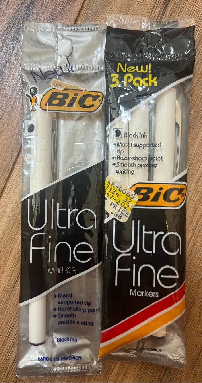 Vintage BIC Ultra Fine Markers Black Ink Sealed NOS Lot of 4 Made USA